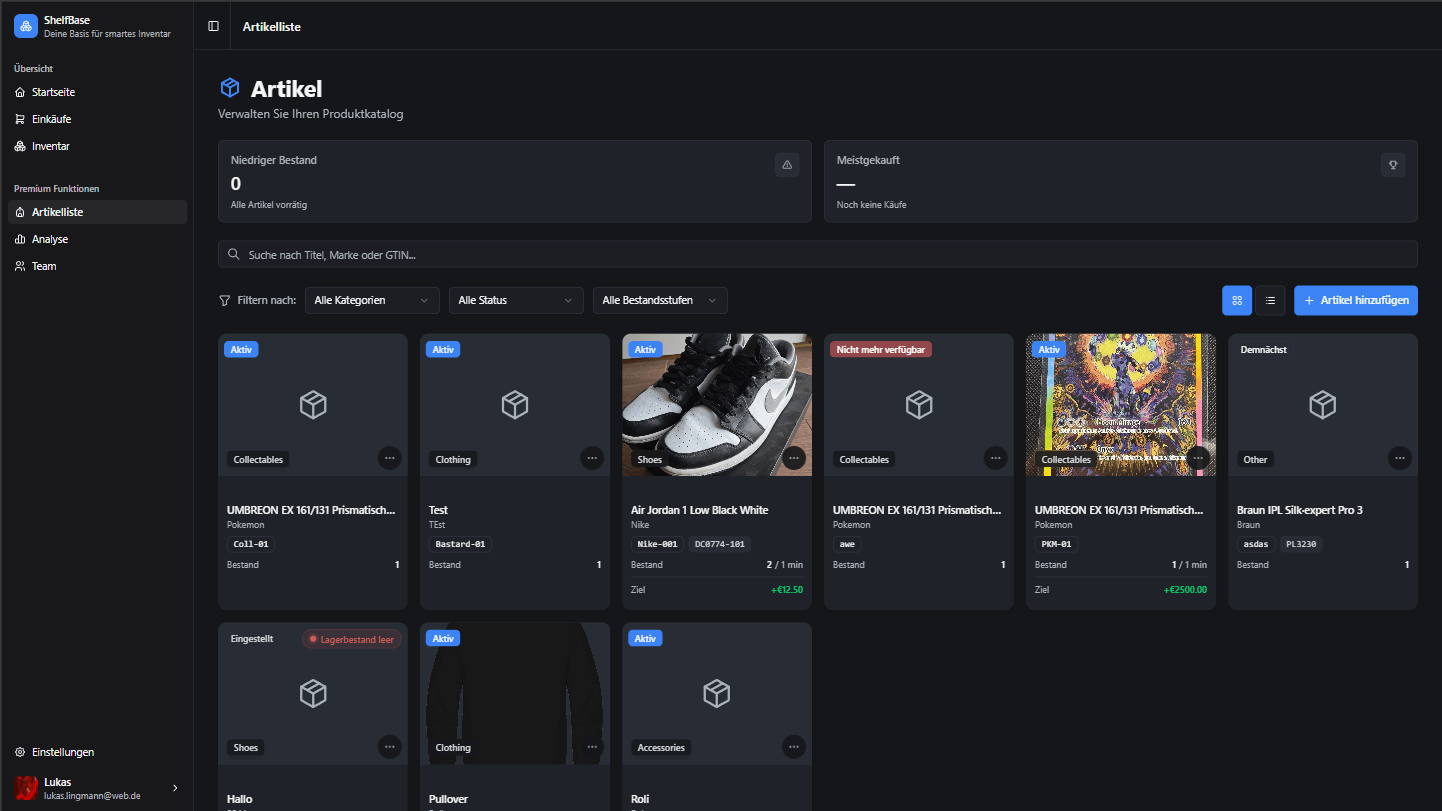 ShelfBase Dashboard - Inventory Management Interface